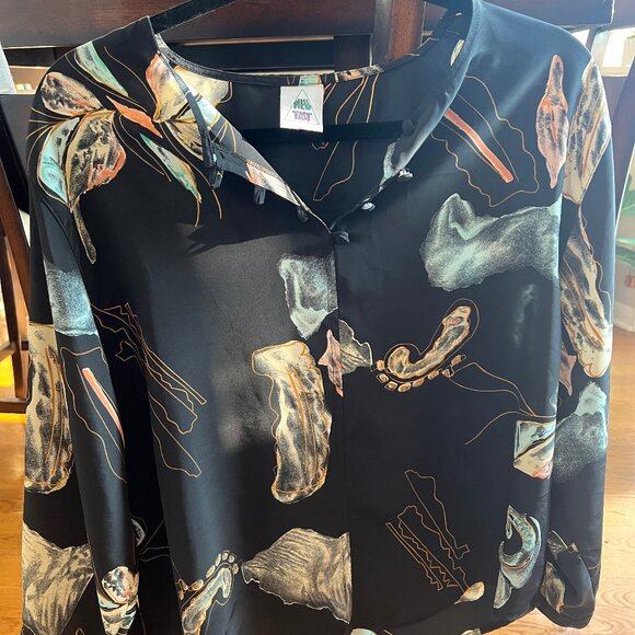 New Fast Vintage Silk Blouse Quarter Lenght Abstract Floral EU 42 - Picture 4 of 7